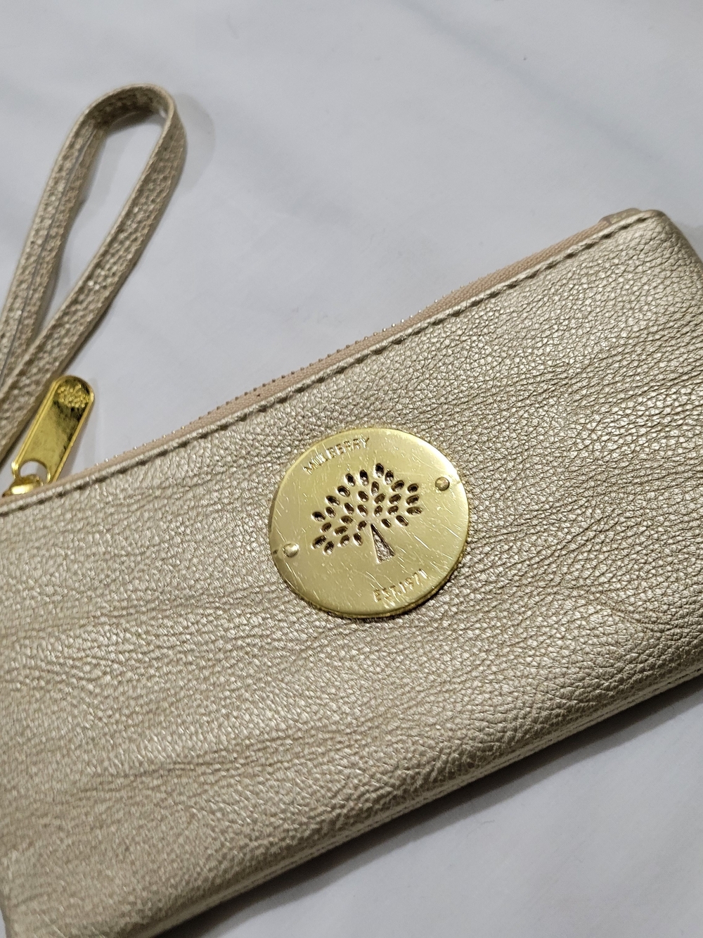 Mulberry Gold Metallic Leather Wristlet Clutch